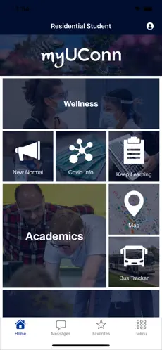 screen shot displaying the myuconn app interface for smartphones
